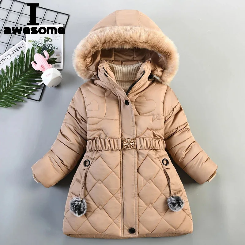 

Autumn Winter Girls Jacket Keep Warm Hooded Fashion Windproof Outerwear Birthday Christmas Coat 4 5 6 7 8 Years Old Kids Clothes