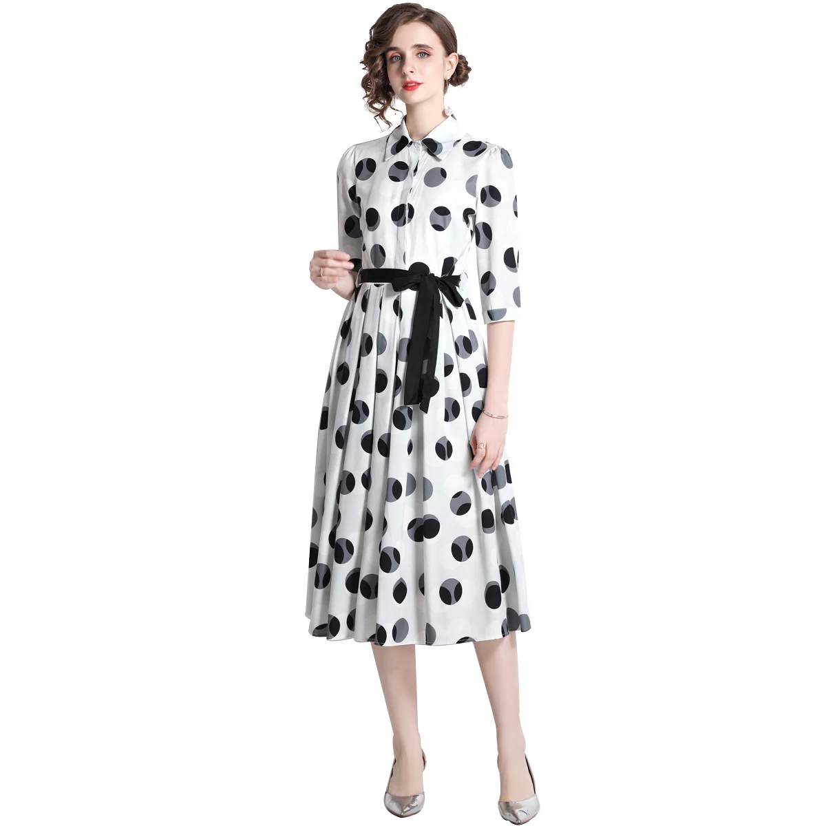 

Simgent Polka Dot Dress Women 2022 New Fashion Three Quarter Sleeve A Line Elegant Midi Long Dresses Vestidos Jurken SG25114