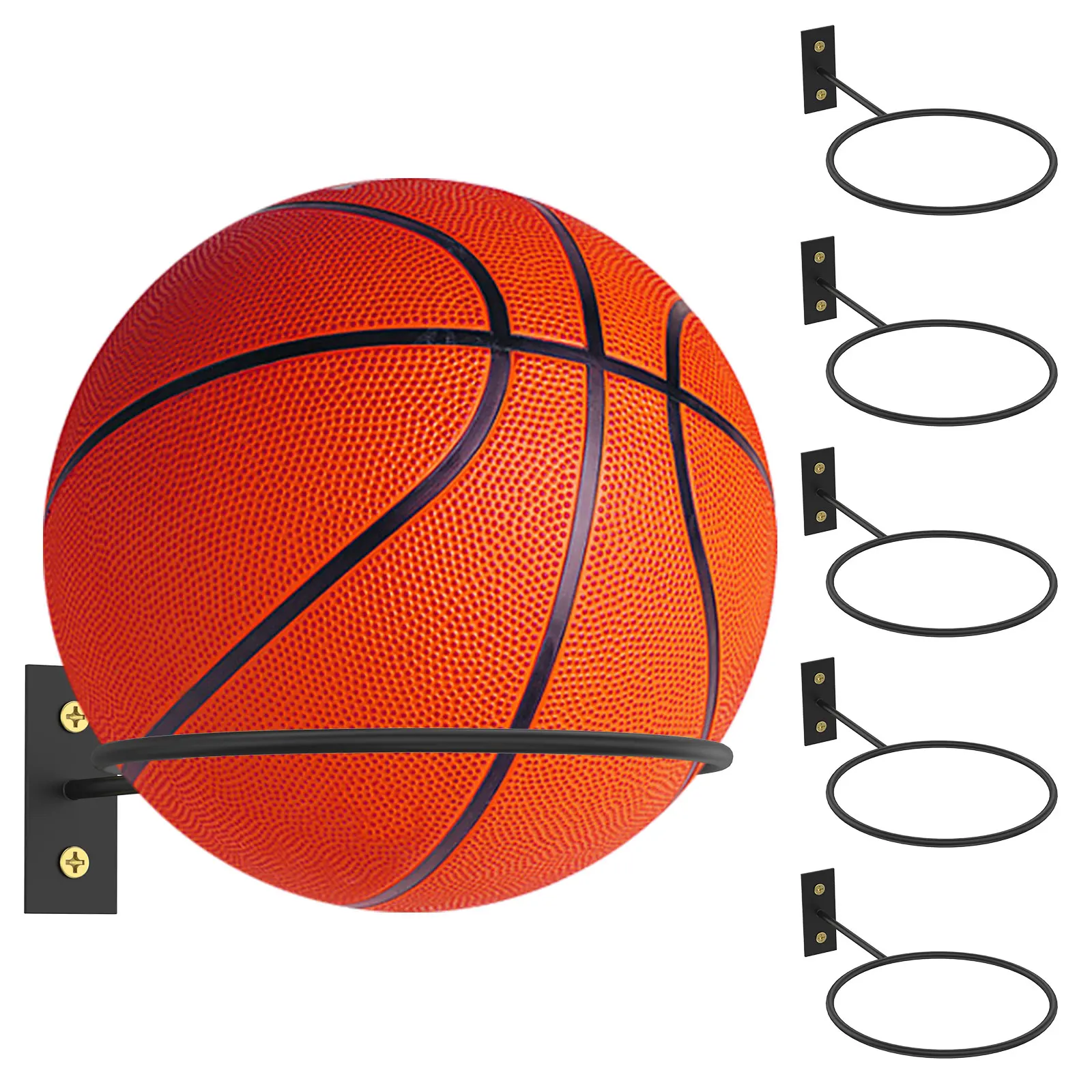 

6Pcs Ball Storage Rack Wall Mounted Football Stand Heavy-Duty Iron Wall Ball Holder Space Saving Black Basketball Display Shelf