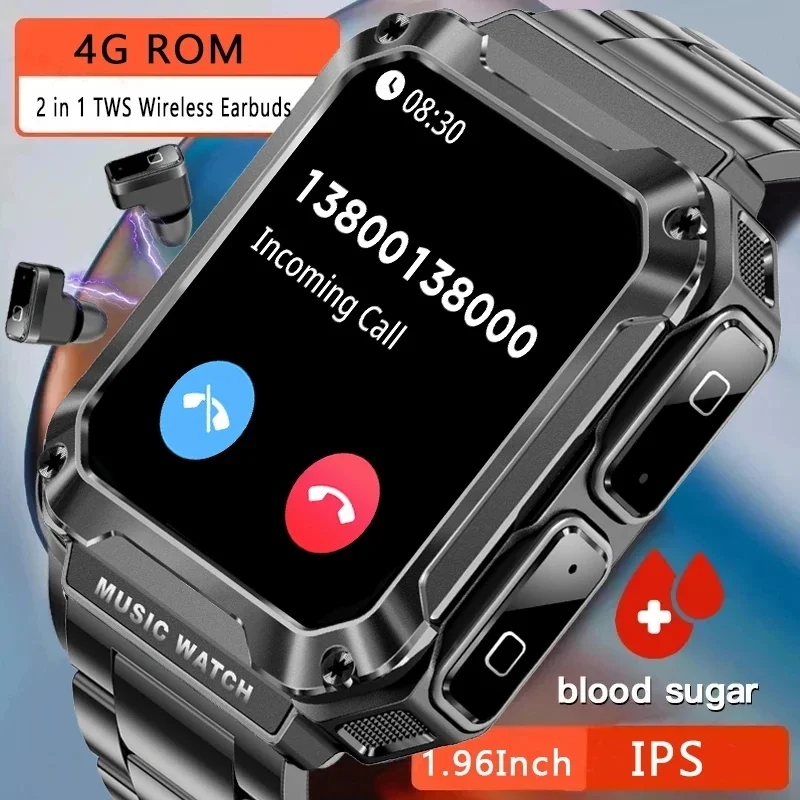 

Спортивные умные часы с наушниками-вкладышами TWS 3 в 1.96 IPS HD цветной экран 100 + спортивный режим 4 Гб ПЗУ местная музыка Bluetooth звонки умные часы