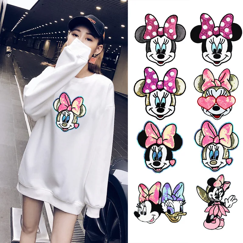 

Disney Diy Large Sequin Embroidered Mickey Minnie Embroidered Patch Clothing Pattern Patch Cloth Patch Sewing Repair Allowance