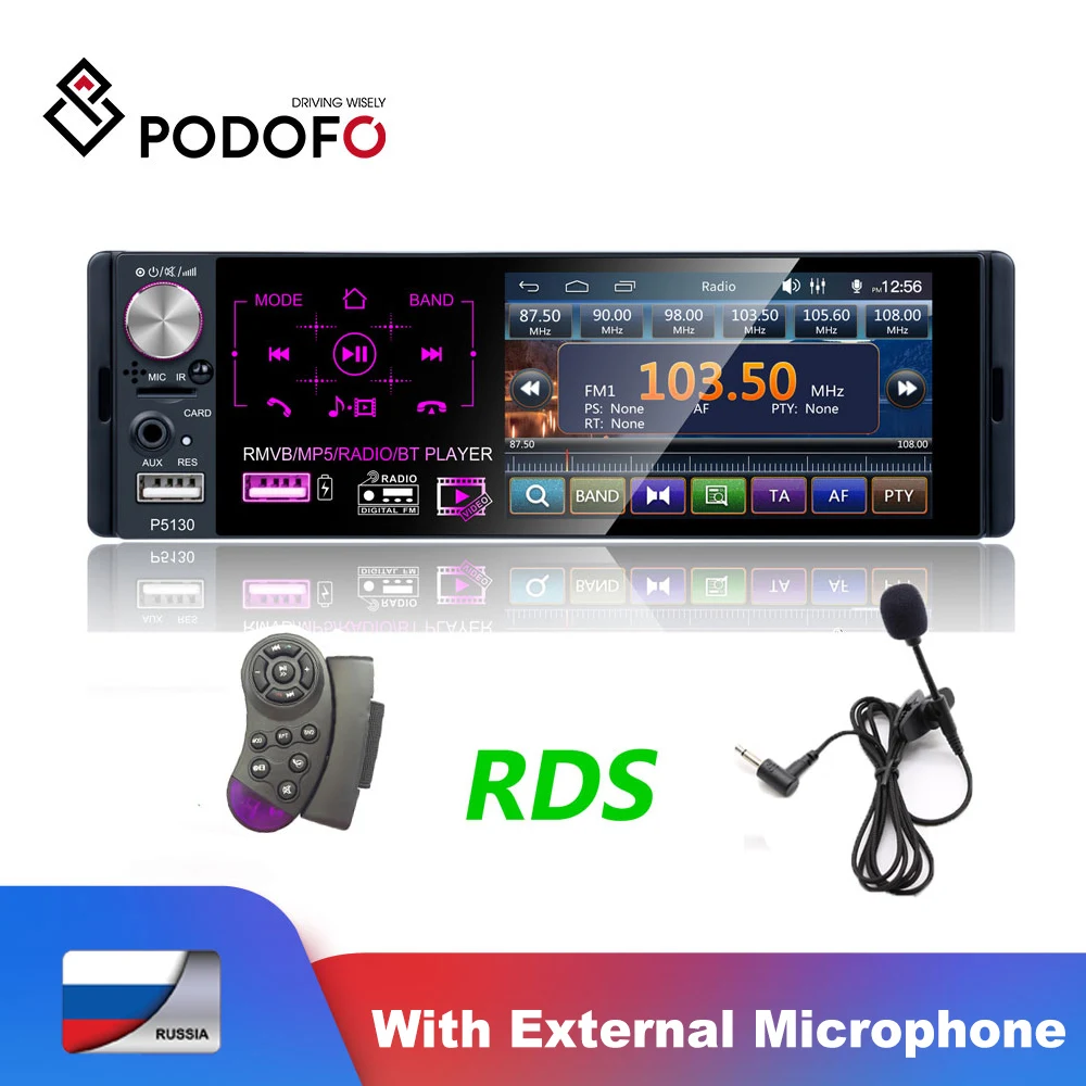 

Podofo Radio Car 1 Din 4.1" Touch Screen Autoradio Bluetooth RDS AUX MP5 Video Player MP3 Auto Audio Stereo Dual USB Microphone