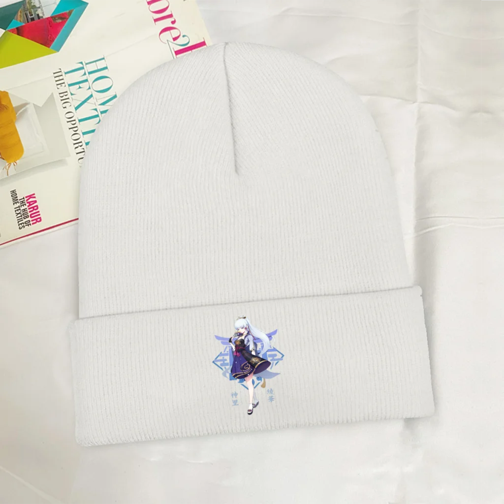 Kamisato Ayaka Skullies Beanie Genshin Impact Online Role Playing Game Fashion Knitted Bonnet Teen Warm Cap Brimless Elastic Hat