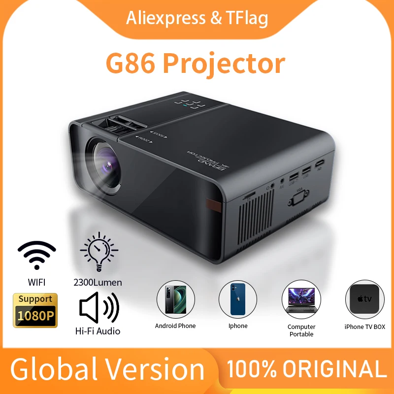 

Global TFlag G86 Projector 4K Mini Projector LED 1280*720P Keystone Correction Portable For Home Office Outdoor
