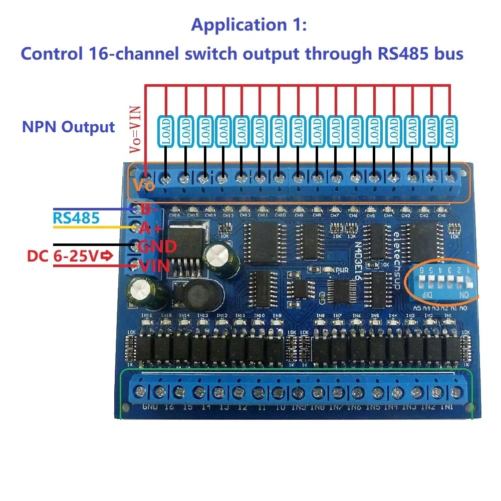 Стабильный DC 9 В 12 24 16DI-16DO RS485 Modbus RTU Плата дистанционного ввода-вывода N4D3E16