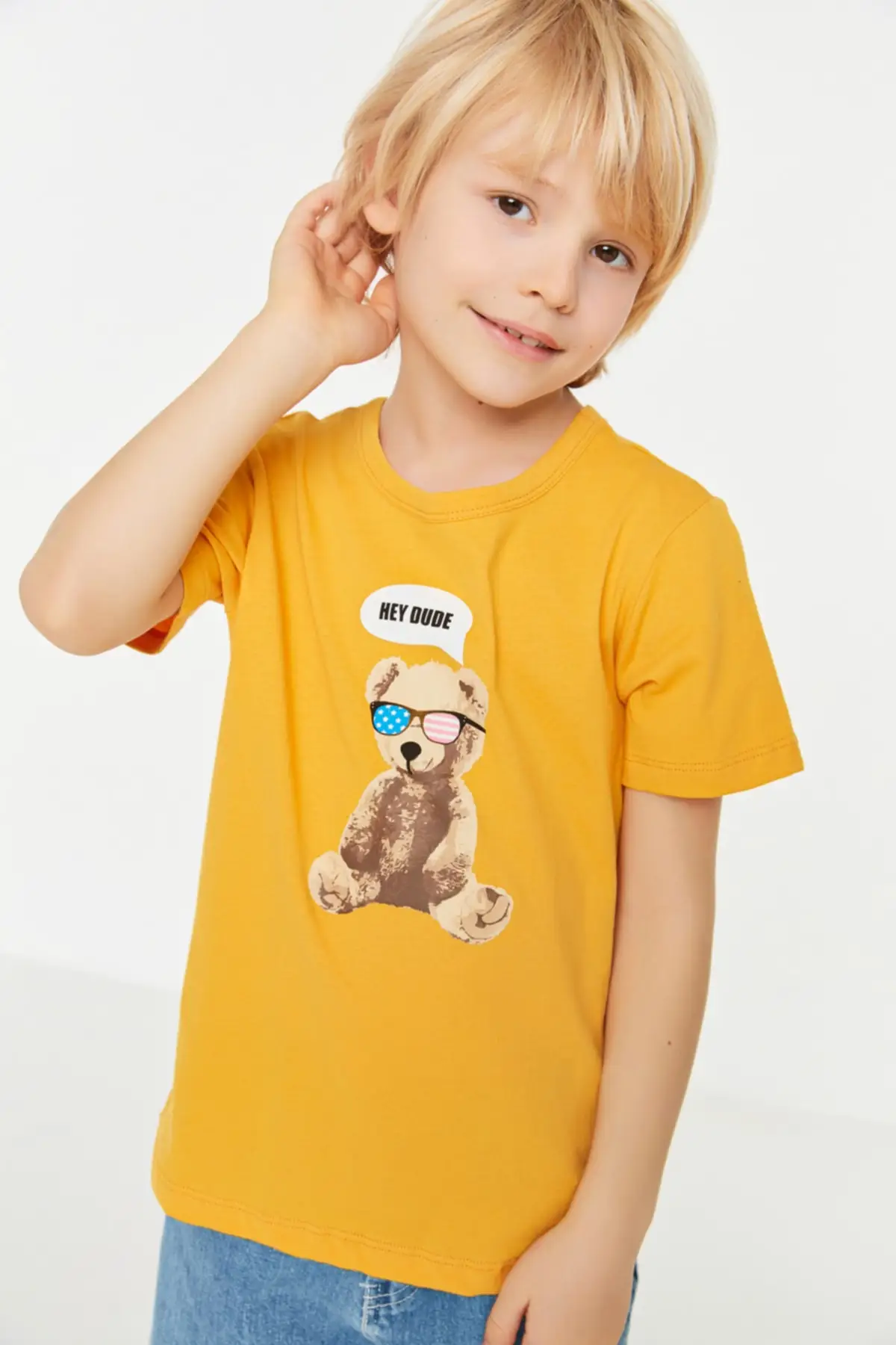 Printed Bike Collar Male Child Knitted T-Shirt TKDSS22TS1279