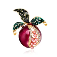 red pomegranate brooch autumn fruit green leaf pin enamel brooches for women coat bag jewelry accessories