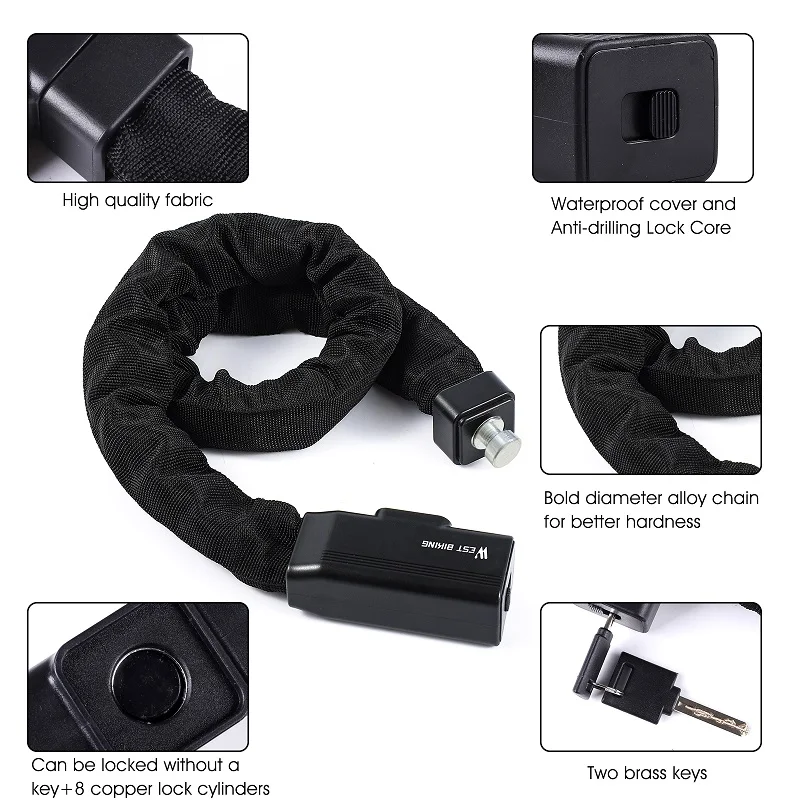 WEST BIKING велосипедный замок с цепью портативный Противоугонный высокой