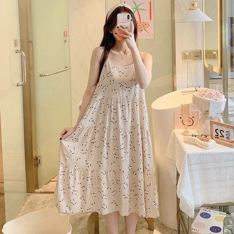 Summer Soft Sleepwear Dress Full Slips Nightgown for Women Cotton Sleep Dress Sleeveless Sleepshirt Loose Chemise Lounge Dresses