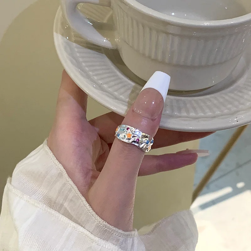 

Sterling 925 Silver Irregular Pleated Texture Ring for Women's Simple Oil Drop Design Fashion Versatile Open J5972