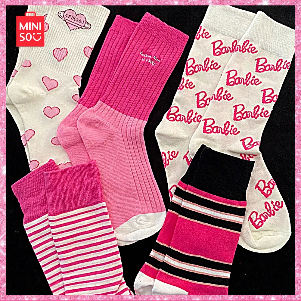 

Miniso Барби длинные носки с принтом розовых букв тонкие универсальные носки до щиколотки спортивные хлопковые носки для девочек Рождественский подарок