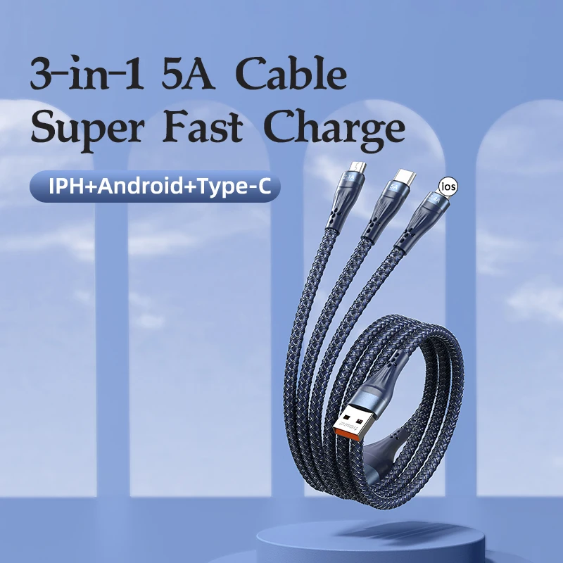 

Кабель быстрой зарядки Remax 5A 3 в 1 USB Lightning Тип C PD 40 Вт, зарядный Дата-кабель для интерфейса Type-C, зарядное устройство для телефона с Micro USB