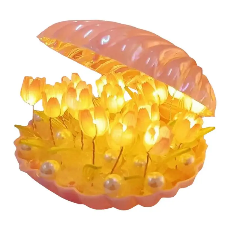 

Ornaments Atmosphere Lights Gift Shell Tulip DIY Night Light Desktop Simulation Tulip Light For Living Room Bedroom Office Decor