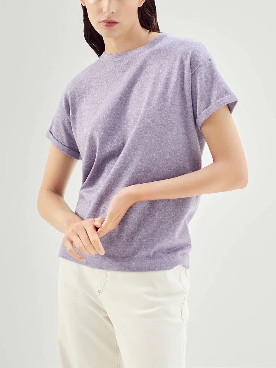 

Женская рубашка с коротким рукавом, яркая шелковая футболка, Новинка весна-лето 2023, Женская Однотонная футболка с круглым вырезом, топы