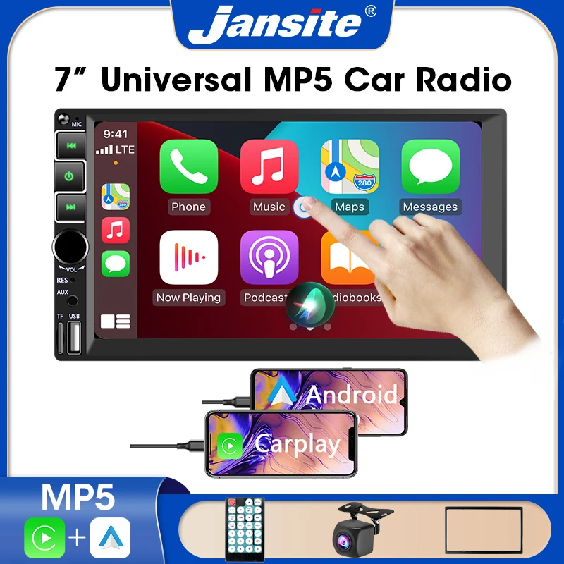 

Jansite Universal 7" Touch Screen Car Radio MP5 Player For Carplay Voice Control Android Auto Stereo USB ISO Audio Bluetooth FM
