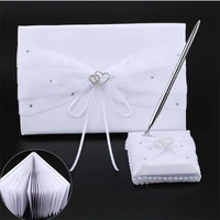 signature wedding guest books double heart diamante embellished satin event party guest book with pen stand wedding decor gifts
