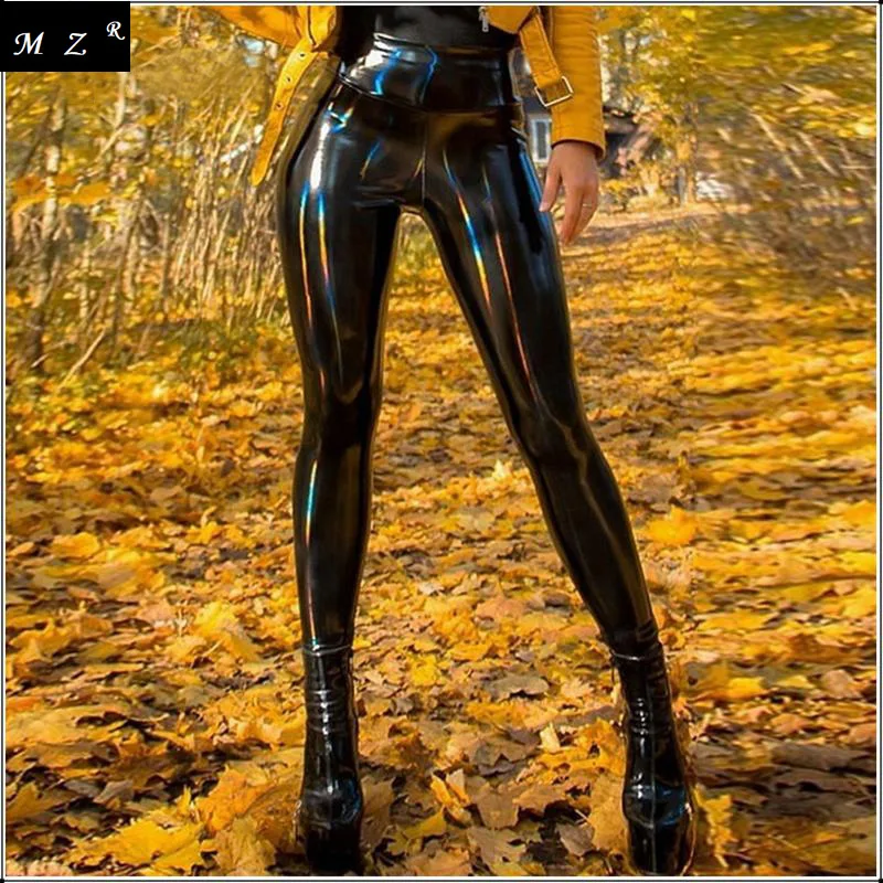 Women's Stretch High Waist Leather Pants Sexy Hip Hip Club Color Reflective Bright Leather Leggings Plus Size