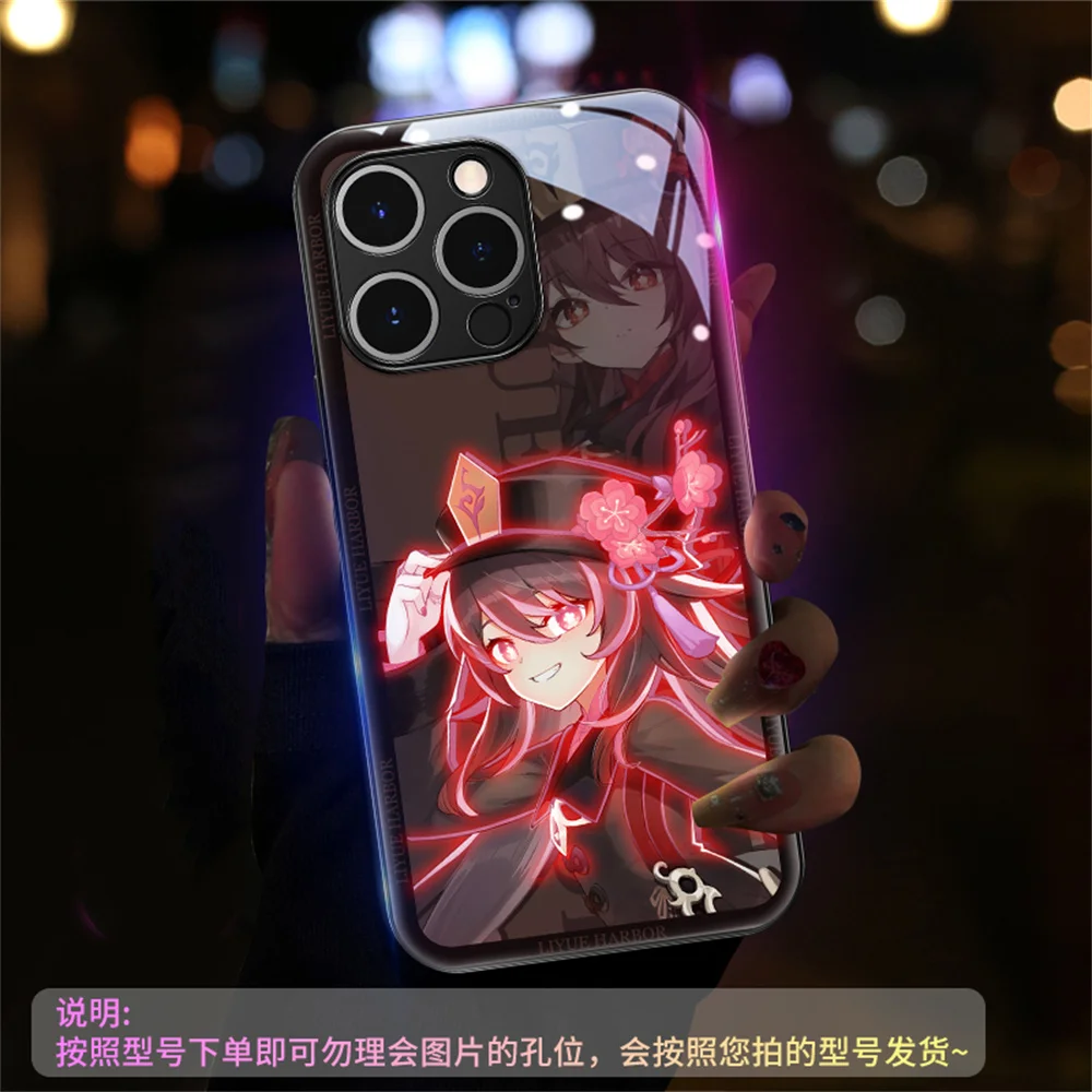 Светящиеся светодиодные Чехлы Fire Hutao с управлением звуком для iPhone 14 13 12 11 Pro Max X XR XS