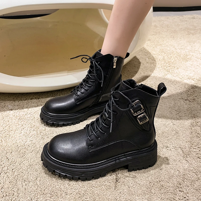 

Shoes White Ankle Boots Round Toe Boots-Women Lace Up Clogs Platform Low Rubber Med 2022 Autumn Ladies Rock Lolita Increased Int