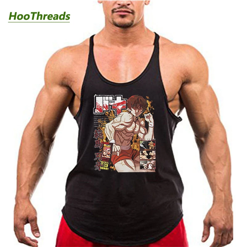 Anime Baki Print Stringer Tank Top for Men Y-Back Vest Tees Athletic Training Undershirt Activewear Gym Workout Bodybuilding
