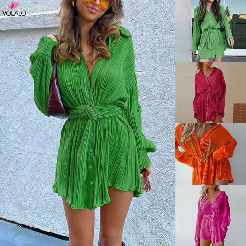 Сексуальное зеленое плиссированное женское мини-платье с узкими пышными