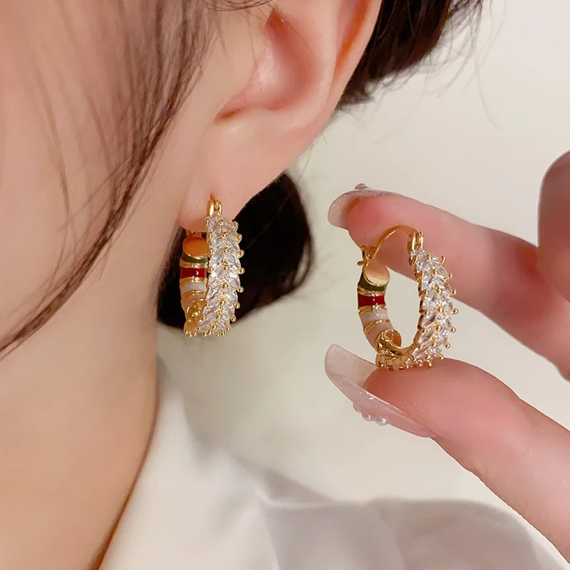 

Copper Plated 14K Gold Korean Temperament Fashion Colorful Circle Zircon Earrings Colorful Design High Quality Jewelry