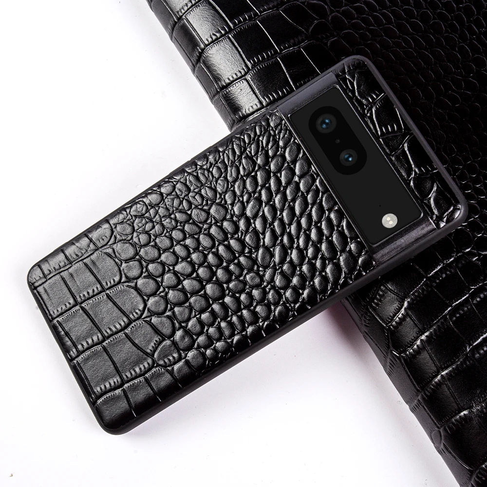 Crocodile Pattern Genuine Leather Case for Google Pixel 7 Pro 6 Pro 6A 5 5A 5G Housing Protective Phone Cover Fundal Back Shell