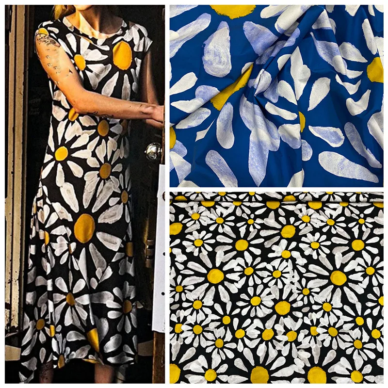 

New Digital Printing Sun Flower Pattern Cotton Fabric Summer Dress Skirt Handmade DIY Sewing Fabric Material for Clothes Cloth