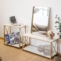 2-tier Console Table Multi-purpose Space Saving Entry Table With Gold Metal Frame White Panel Top