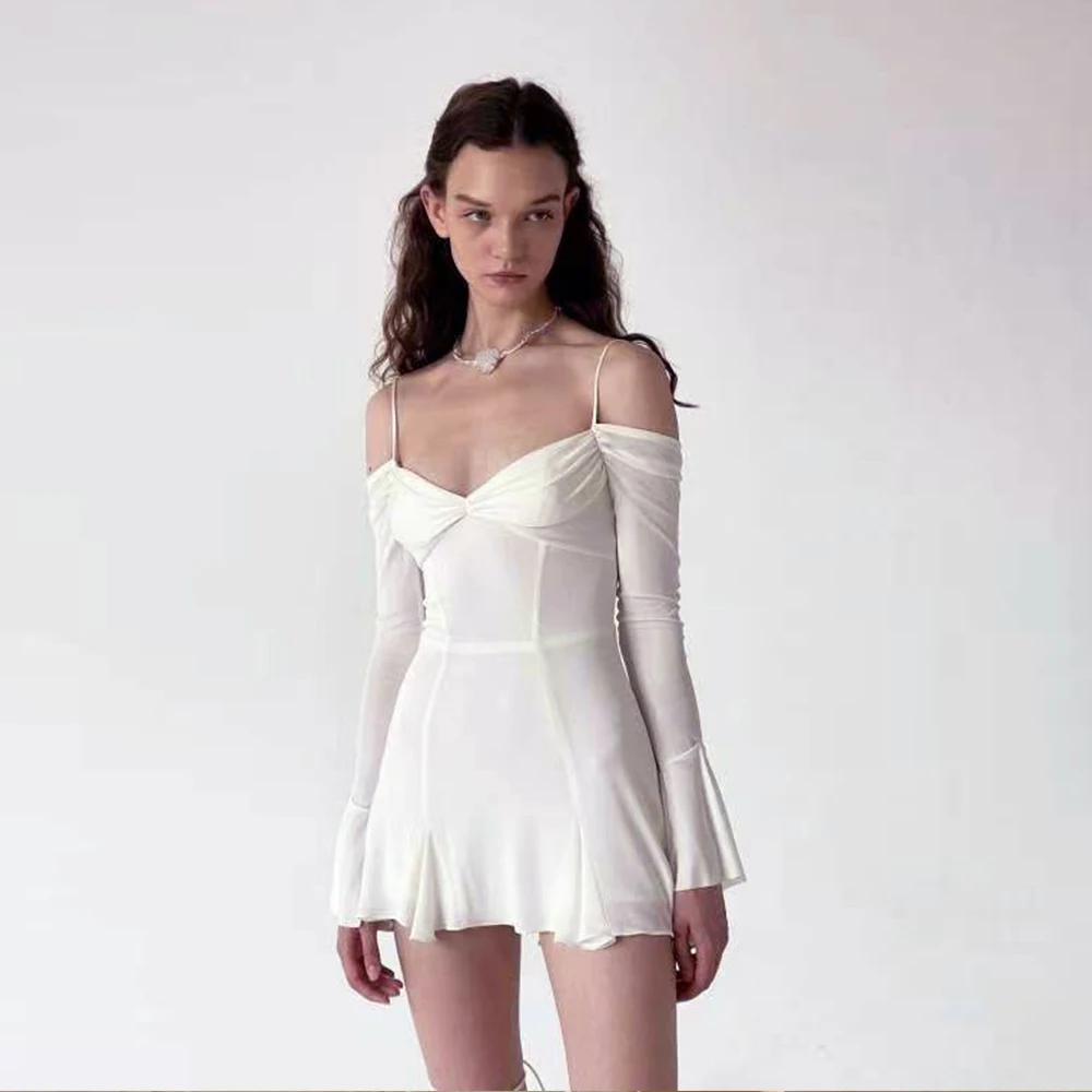 

Vintage Long Sleeve Sweetheart Evening Party Dress Spaghetti Straps Casual A Line Formal Prom Dress Ruffle Bridesmaid Dress