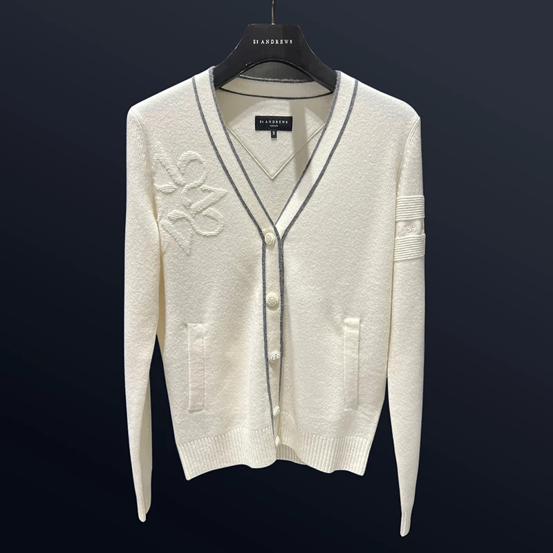 

ST Korean Golf Sweater Women's New V-neck Knitted Jacket Cardigan Tennis Sports Coat
