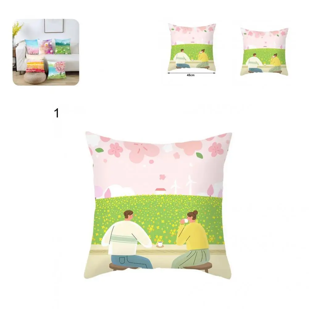 

Cushion Cover Anti-shrink Fashion Clear Pattern Easy Installation Plant Printed Cushion Throw Cover