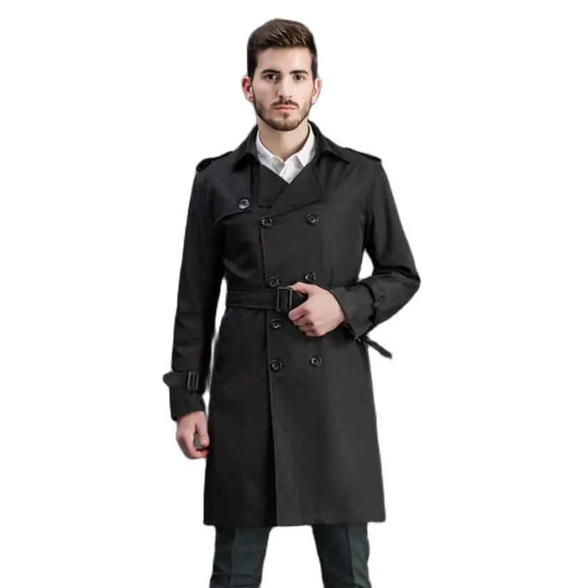 

Men's trench coat long Autumn Winter Jacket Male thick Overcoat Manteau Homme turn-down collar outfit