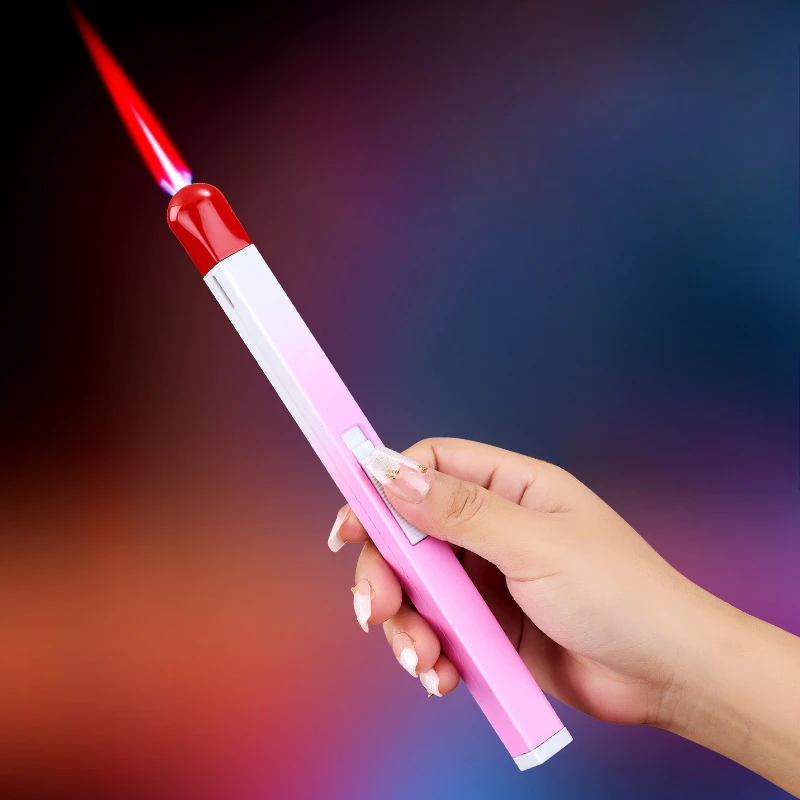 2024 спичечный палочек с красным пламенем ветрозащитная прямая надувная зажигалка