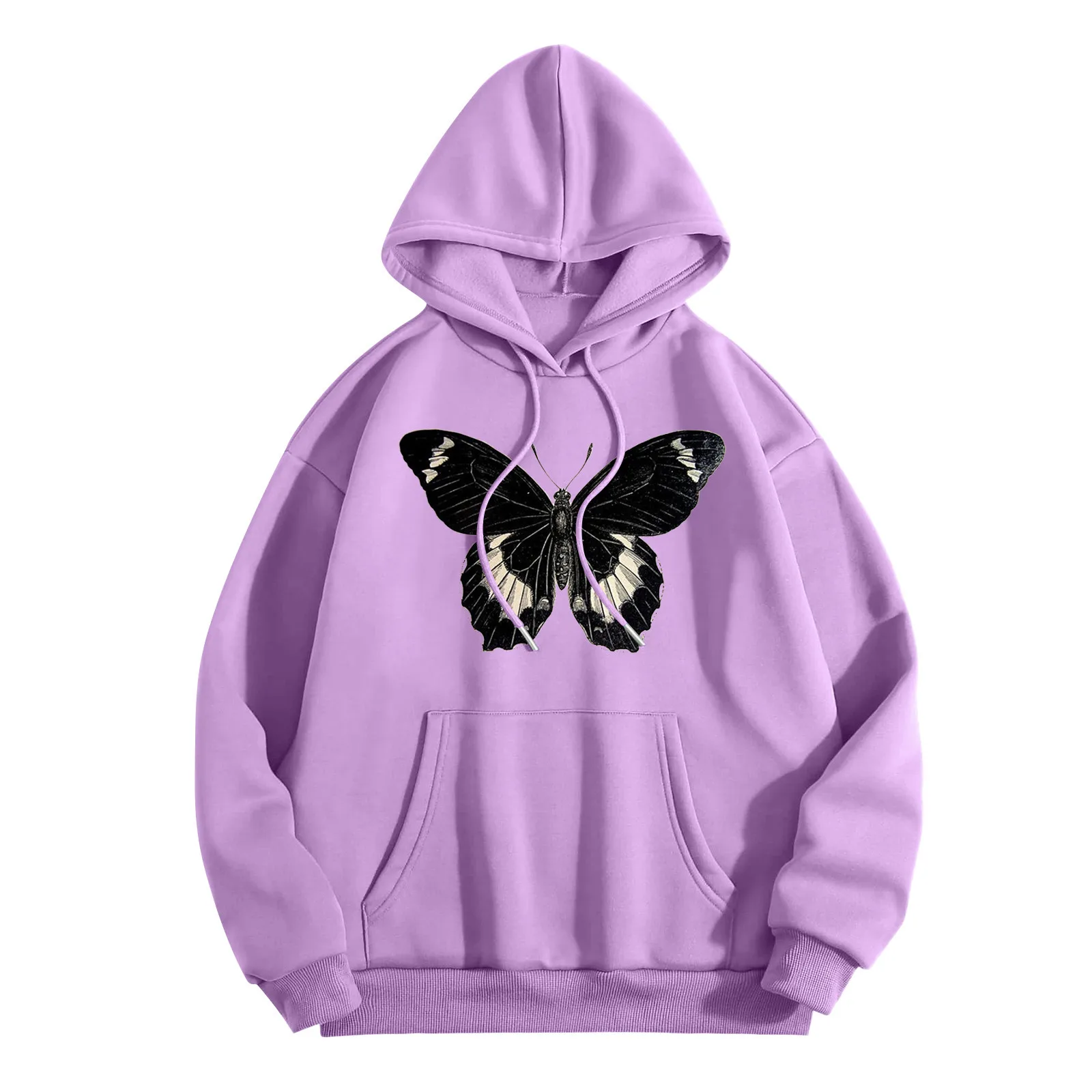 

Women Casual Fashion Butterfly Print Hoodie Graphic Drawstring Pullover Preppy Women Three Quarter Zip Sweatshirts Ladies