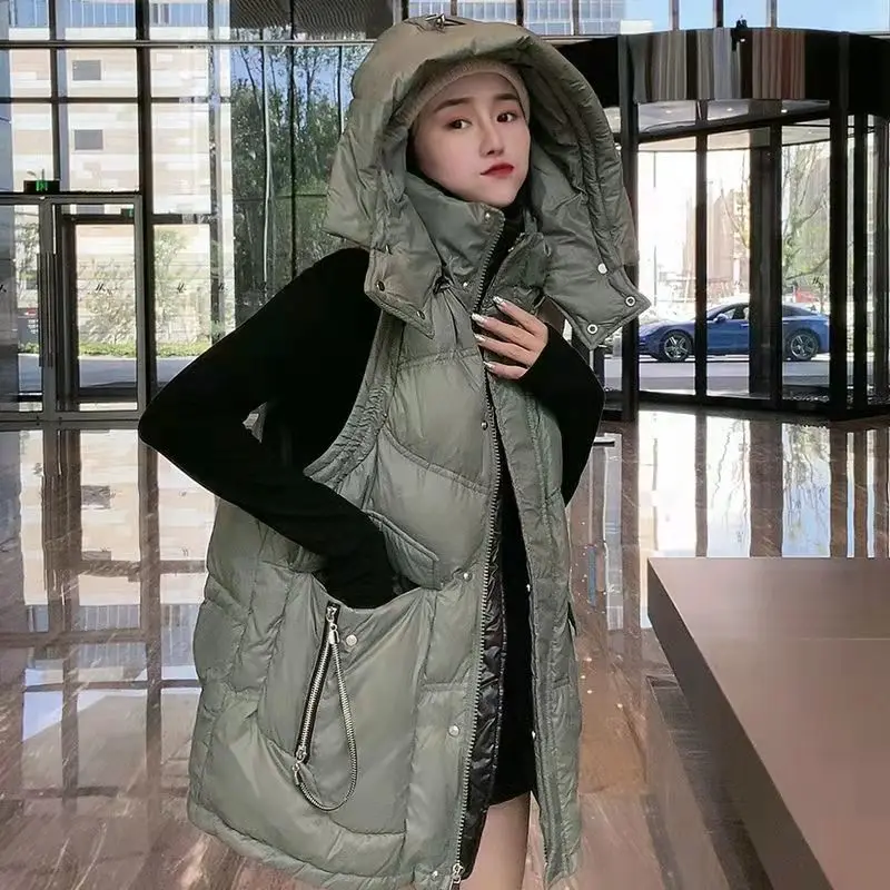 

Korean Fashion Vest Hooded Down Waistcoat Women Casual Sleeveless Jackets 2022 Autumn Winter Female White Duck Down Coats E146
