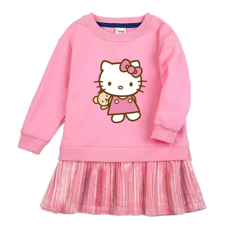 Kawaii Sanrio Hello kitty girl dress 2022 spring and autumn new children's clothing princess pleated mesh birthday gift