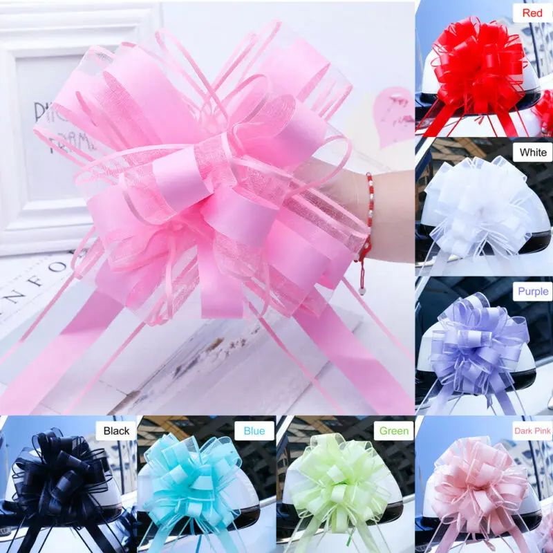 

10pcs White/silver/pink Extra large snow yarn Pull Bow ribbon for Gift Packing Party festive Wedding Car door handle Decoration