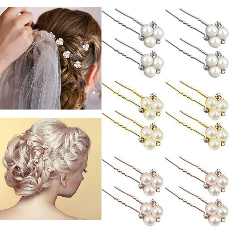

1 Set Bridal Hairpins Handmade Gold Silver Hair Sticks Simple All-match Bridesmaid Hair Accessories Pearls Wedding Headpieces