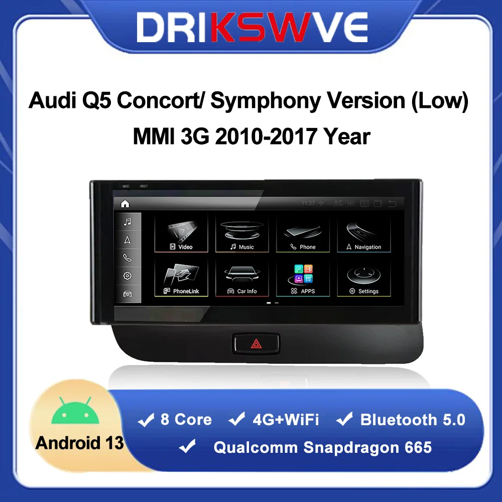 DRIKSWVE Android 13 Auto и CarPlay с Snapdragon 665 8-ядерный процессор 1920*720 для Audi Q5 MMI 3G