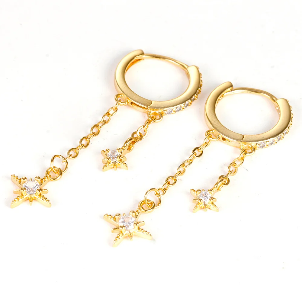 Серьги-кольца женские круглые с цирконием 2 шт.