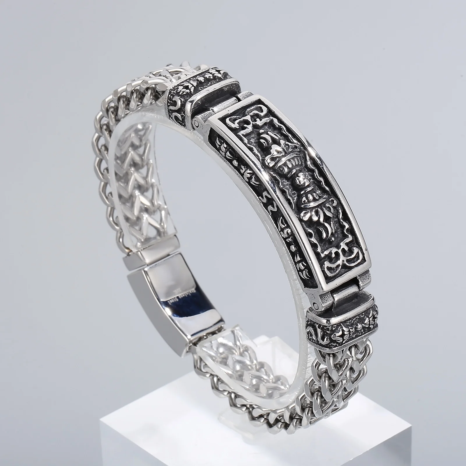 

HAOYI Cuban Bracelet Men's Stainless Steel Retro Chain Pattern Punk Bracelet Men's Jewelry for Boyfriend Gifts