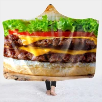burger spoof birthday present funny 3d printed plush hoodie blanket for adults kid warm wearable fleece throw blankets for beds