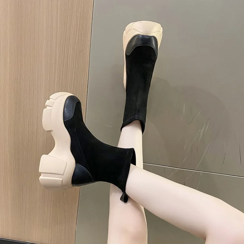 2023 Autumn Boots Women Shoes Woman Boots Fashion Round toe Ankle Boots  Winter Elastic Black Boots Comfortable Botas 34-39
