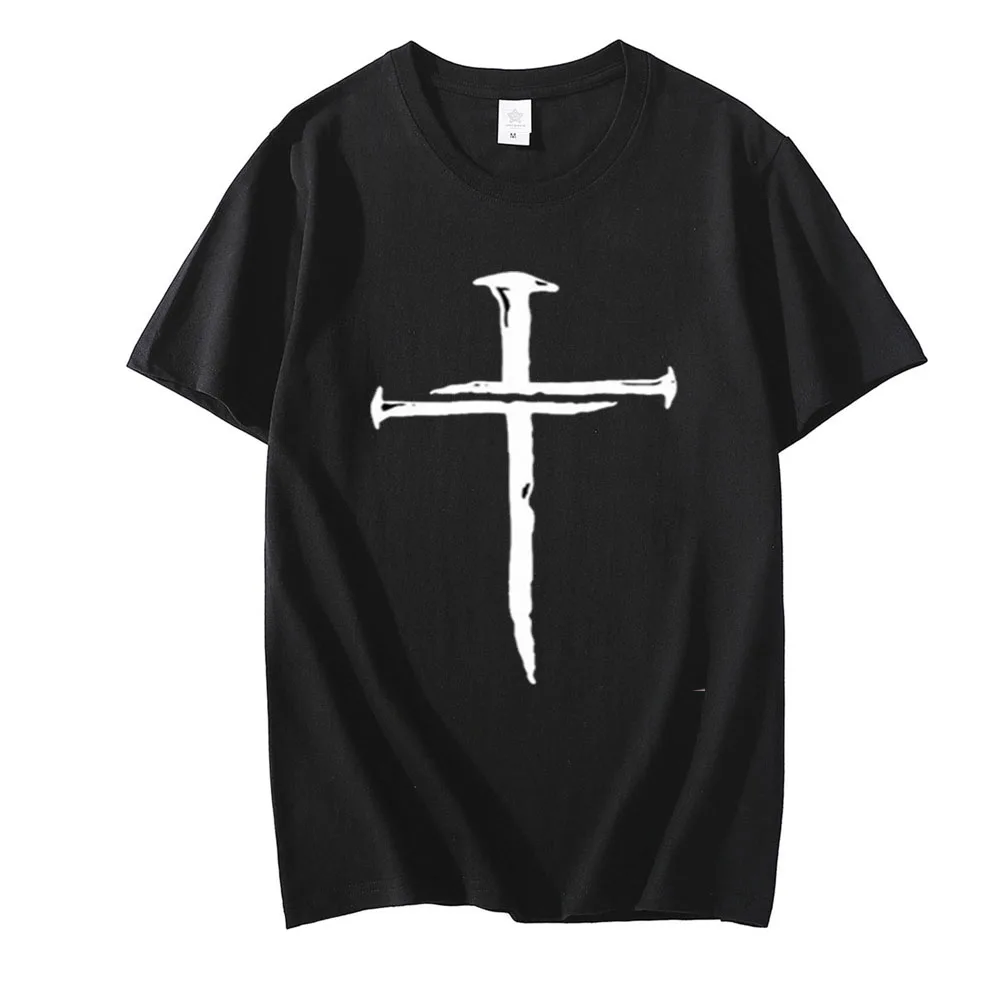 

Cross printed T shirt Men's fashion summer top Cross printed T shirt men's and women's short sleeve top