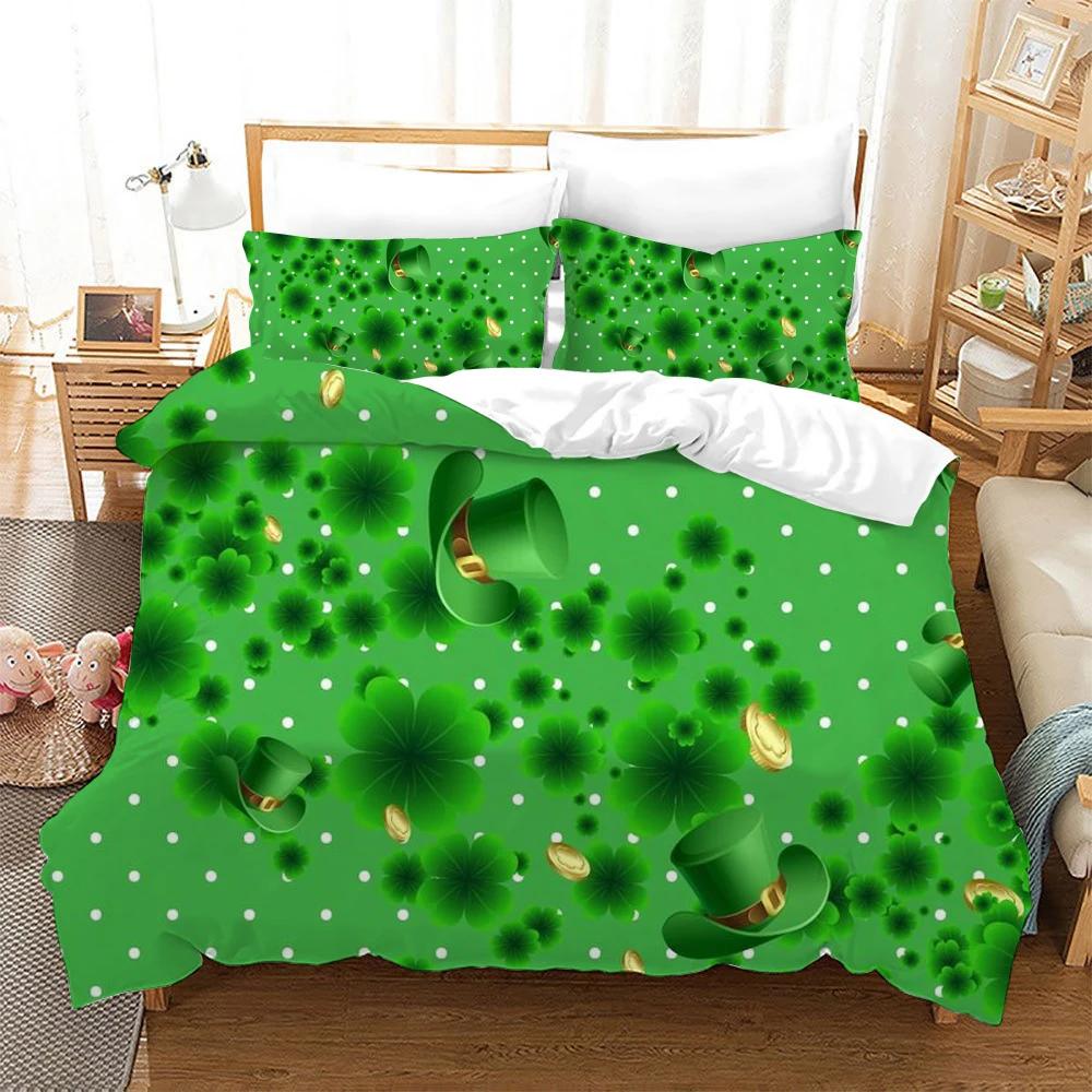 

Irish St. Patrick's Day Duvet Cover Set Lucky Clovers Bedding Set Microfiber Green Four Leaves Clover Comforter Cover Twin Size