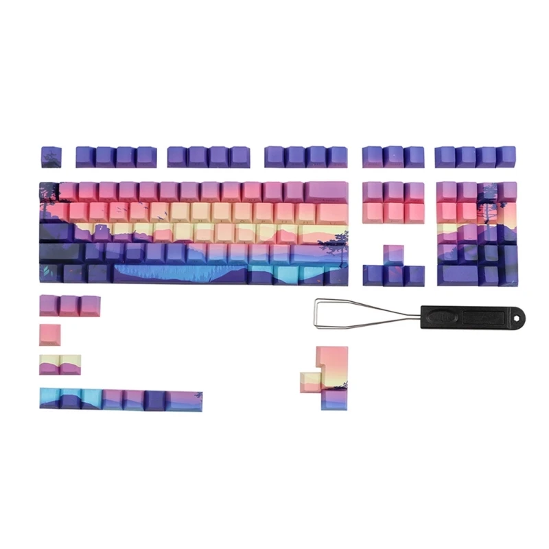 

Double Shots PBT Backlit Keycaps 124 Purple Dreamland Dye-Sub Keycap Side Engraving for 68/84/104 Mechanical Keyboard