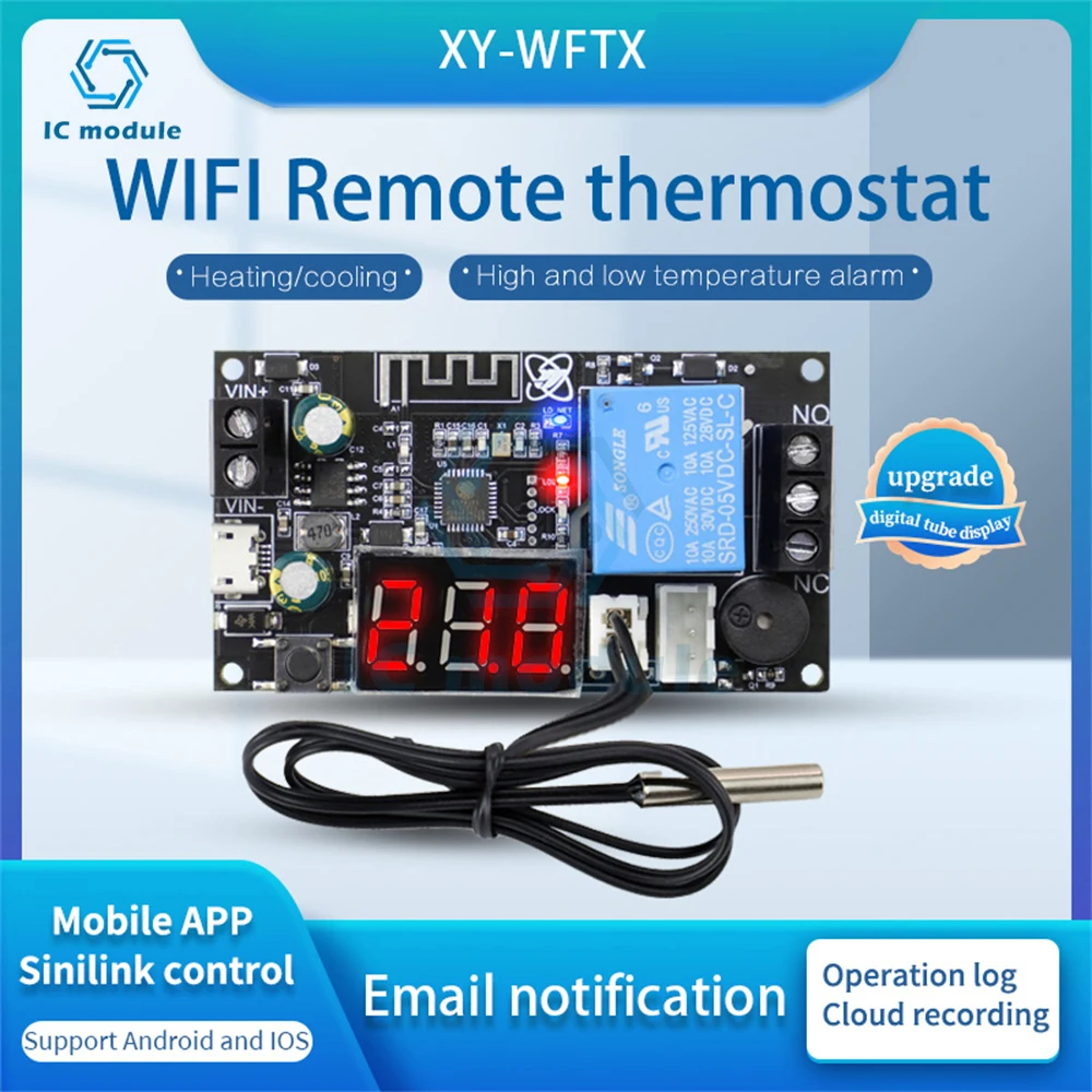 

WFTX Remote WIFI Digital Tube Thermostat High Precision Temperature Controller Module NTC Temp Controller module