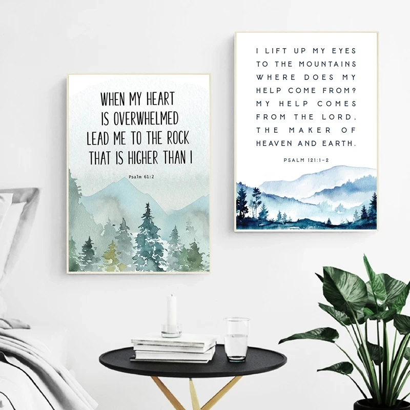 

Bible Verse Prints Christian Wall Art Canvas Painting When My Heart Is Overwhelmed Psalm 61 2 Quotes Poster Picture Home Decor