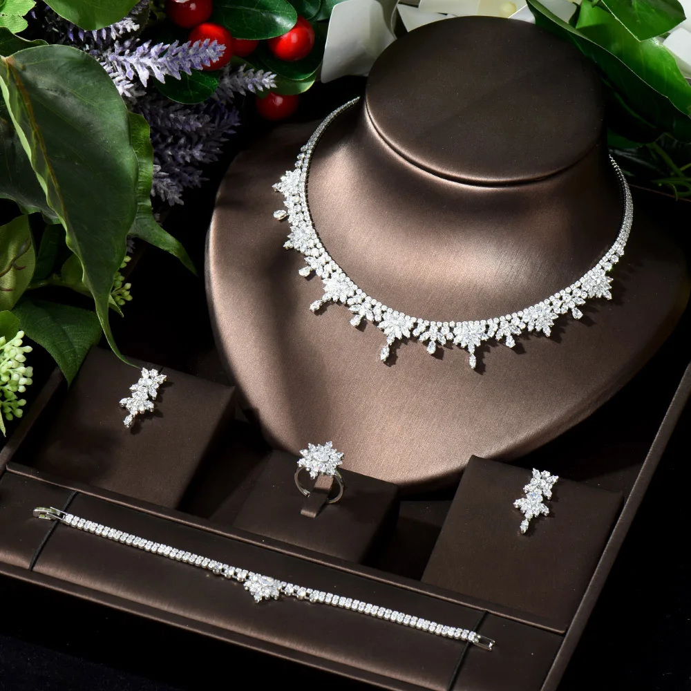 

HIBRIDE African Dubai Cubic Zirconia Bridal Wedding Necklace Pendants Set Luxury Jewelry Sets for Brides Dress Accessories N-540